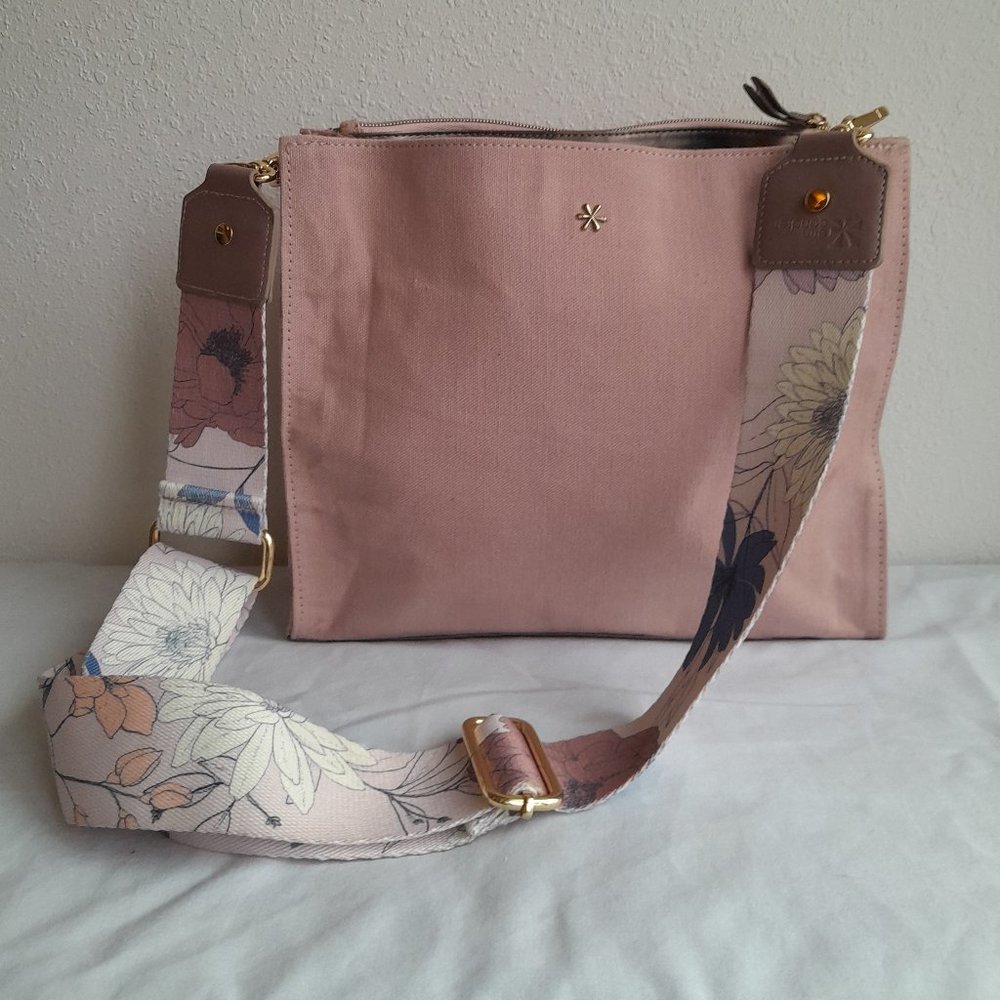 Erin Condren Dusty Pink Crossbody Shoulder Bag with Floral Strap